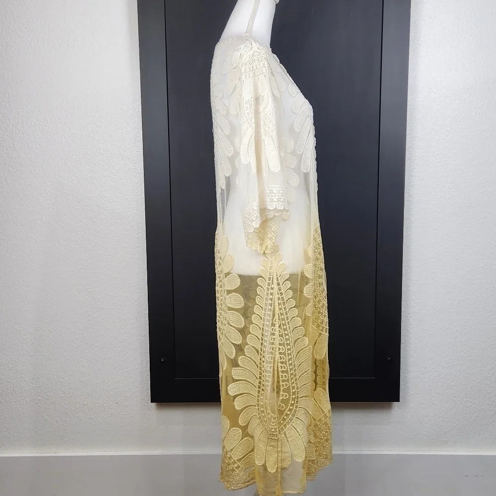 LACE Kimono Jacket Vintage Style Orange Tie Dye Embroidered Size Small